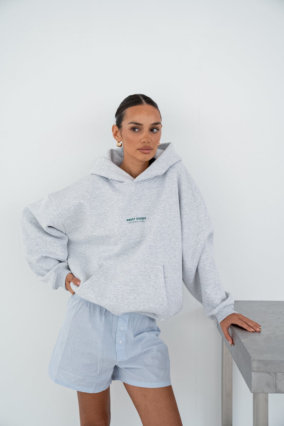 Oversize Hoodie Melange Grau PREST STUDIOS 