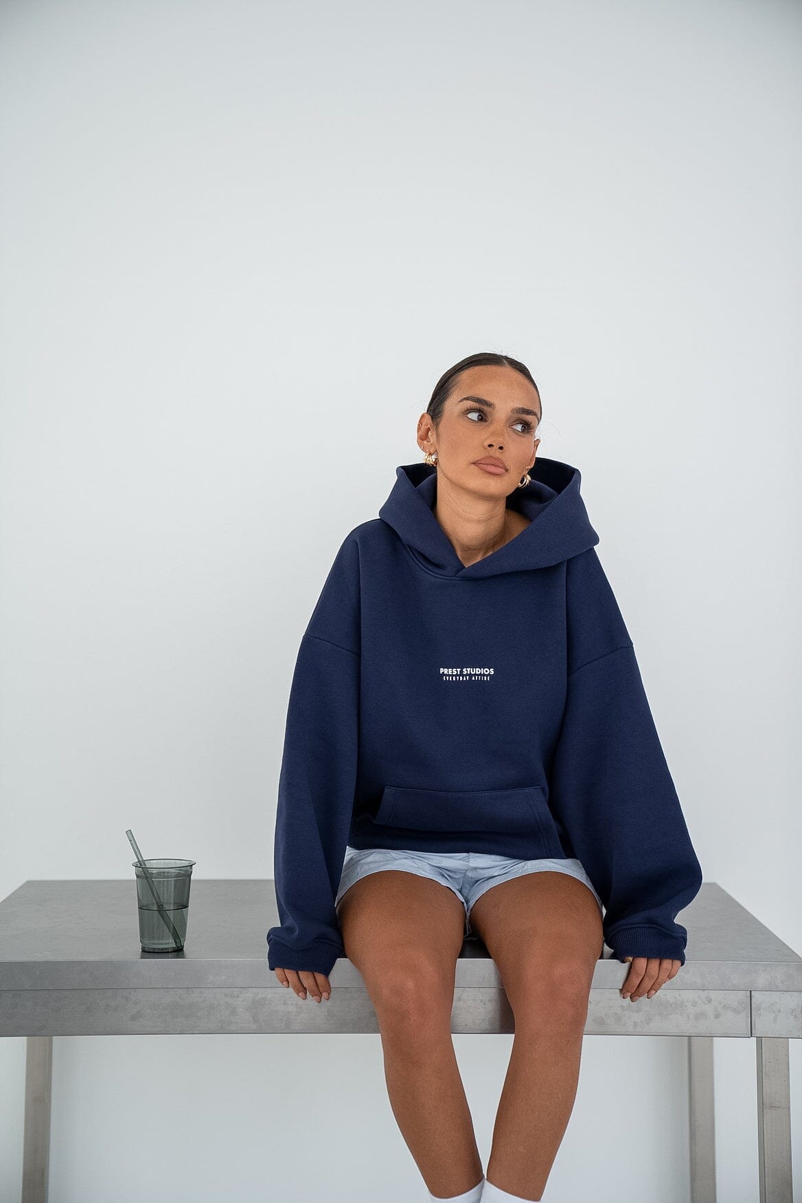 Oversize Hoodie Navy Blue Hoodie PREST STUDIOS 