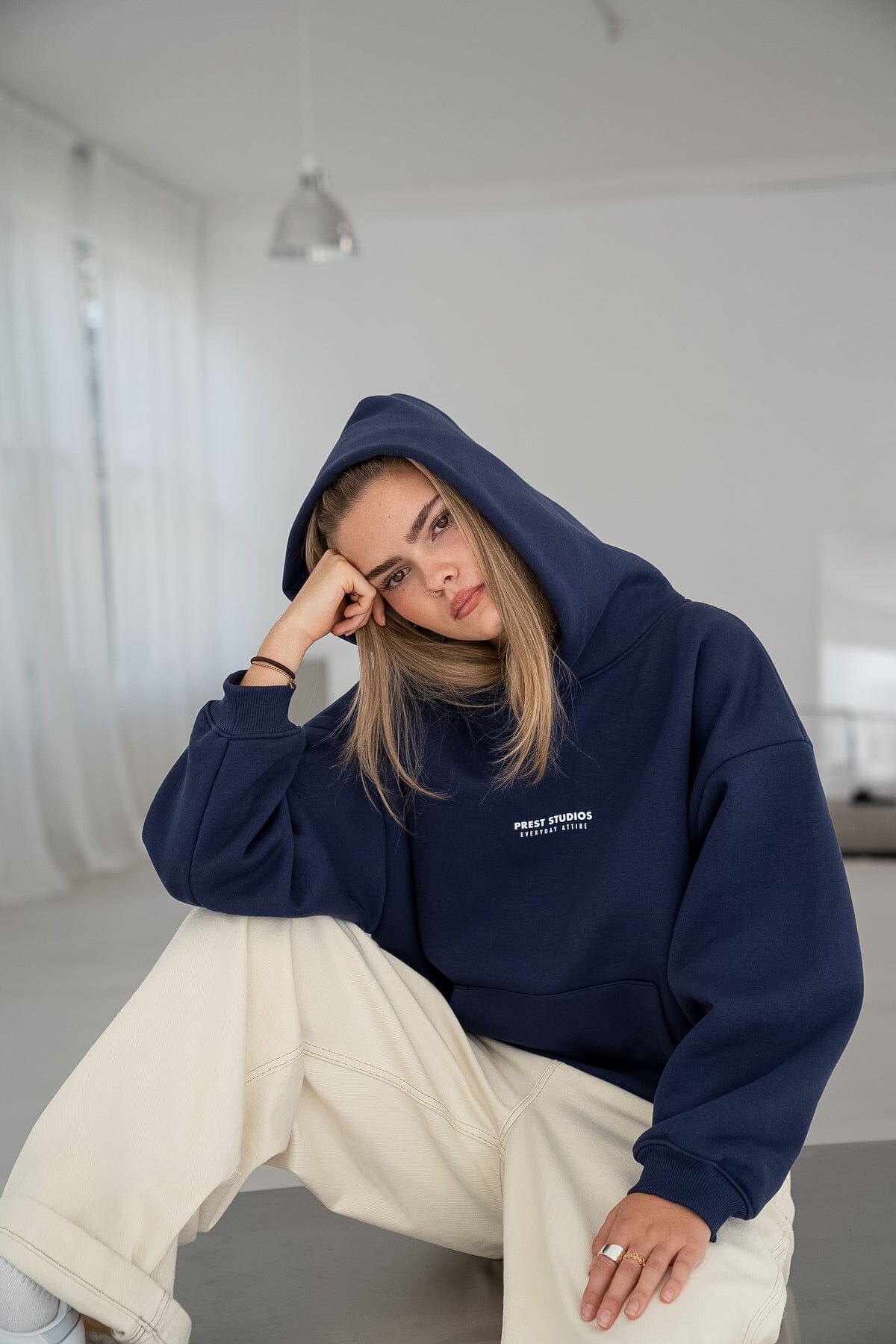 Oversize Hoodie Navy Blue Hoodie PREST STUDIOS 