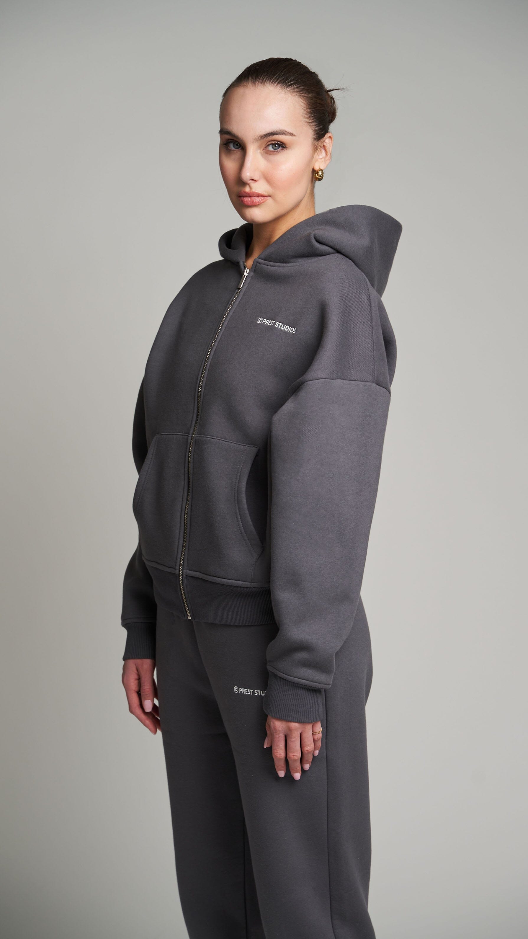 Zip Hoodie Dunkel Grau für Damen