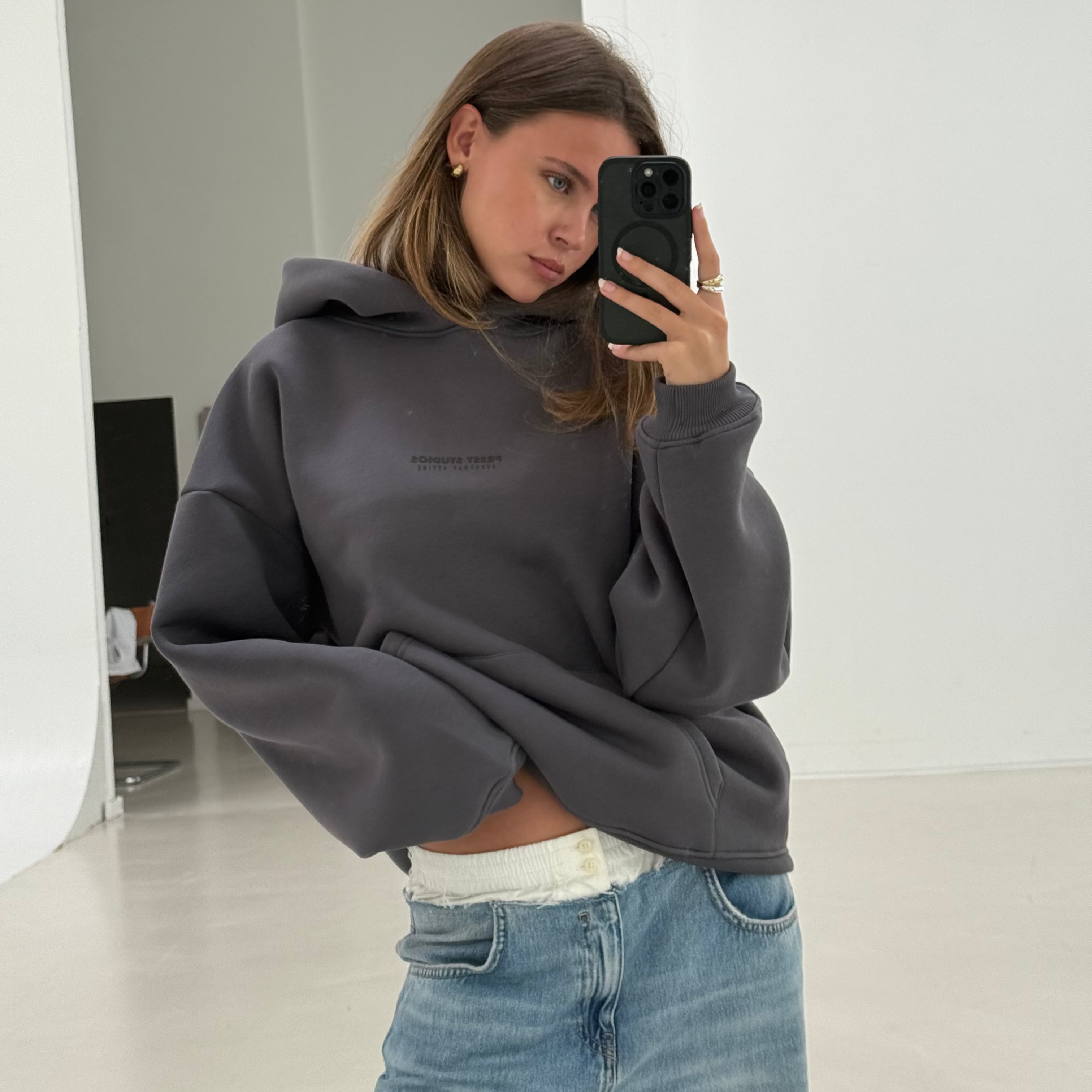 Dunkelgrauer oversize Hoodie Damen