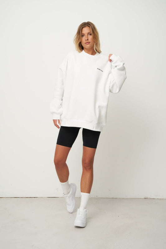 Weißer oversize Sweater für Frauen. Weißer Basic Sweater für Damen