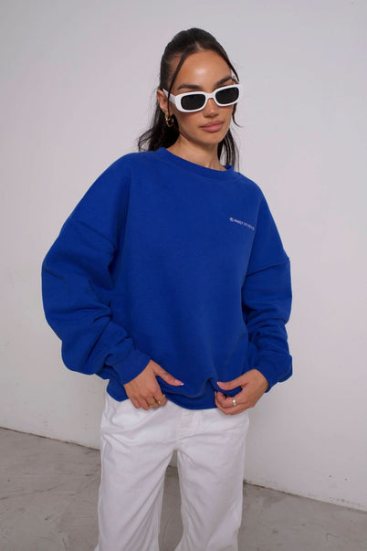Blau Sweatshirt Damen Long Oversize Sweater Royal Blue